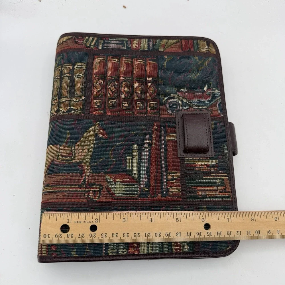 Vtg Daytimer woven jacquard tapestry design Planner 7 Ring Books Equestrian